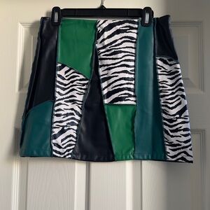 AKIRA Zebra Patchwork Mini Skirt - Green and Black